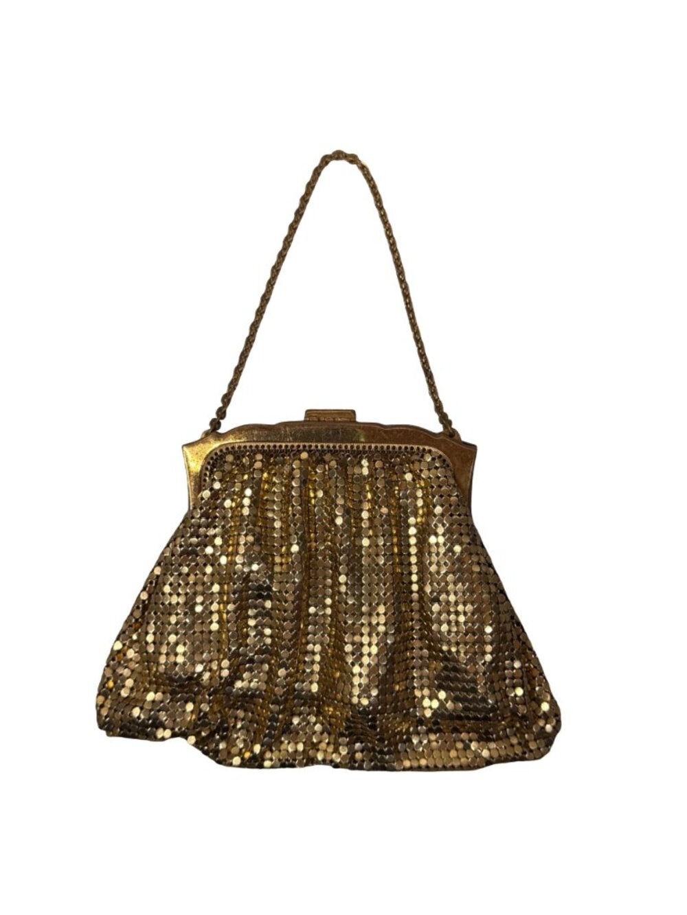 Antique Whiting & Davis Gold Mesh Evening Bag Chainmail Rhinestone Clasp READ - Picture 10 of 11